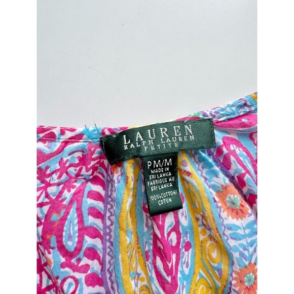 LAUREN RALPH LAUREN Pink Paisley Cotton Voile V-Neck Ruffle Blouse, Size M - Picture 11 of 16